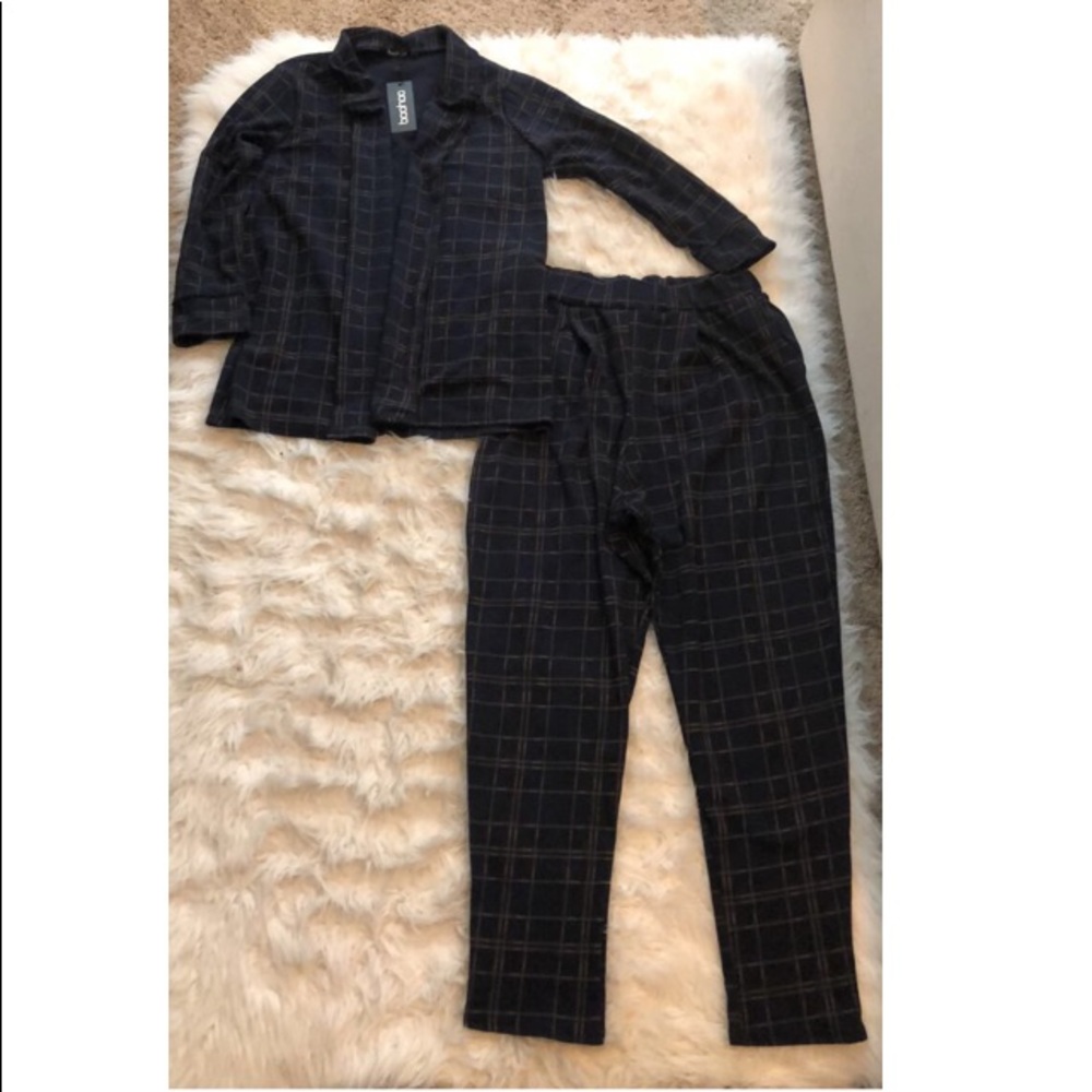 2 piece navy blazer and trouser set